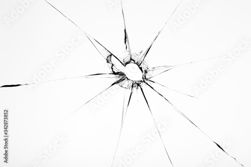 Canvastavla Broken glass texture with hole in center isolated on white background