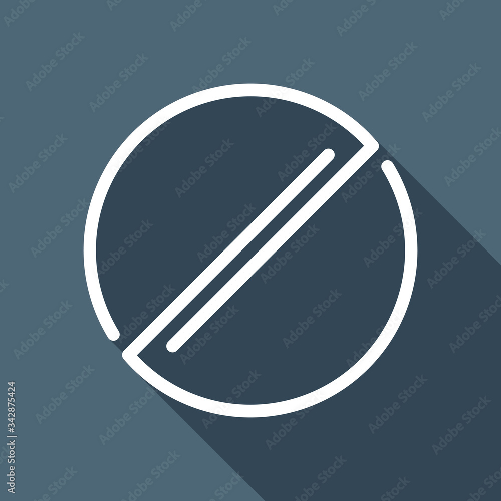 Stop or ban or cancel, simple linear circle. White flat icon with long shadow on blue background Stop or ban or cancel, simple linear circle. White flat icon with long shadow on blue background