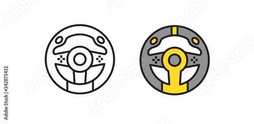 Game steering wheel. Linear vector icon in a flat style.