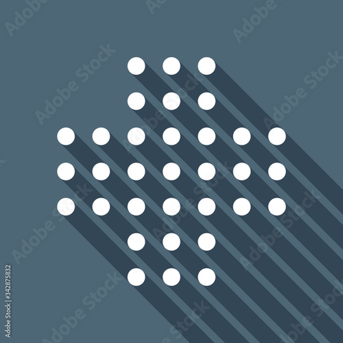 Digital dotted plus, positive or medical symbol. White flat icon with long shadow on blue background