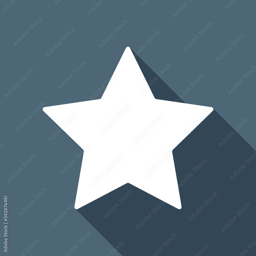 Simple star, rating symbol. White flat icon with long shadow on blue background Simple star, rating symbol. White flat icon with long shadow on blue background