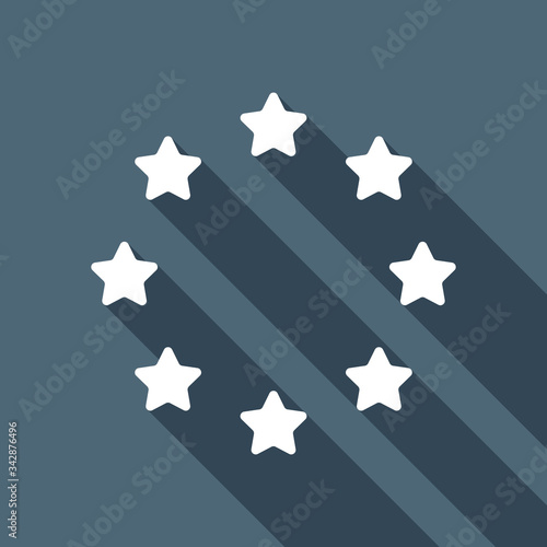 Stars circle, european union. White flat icon with long shadow on blue background