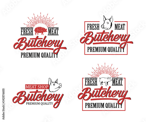 Fresh Meat Butchery Abstract Vector Sign  Symbol or Logo Template