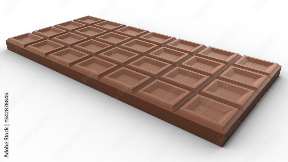 Milk chocolate bar isolated on white background. 3D-rendering. Milk chocolate bar isolated on white background. 3D-rendering.