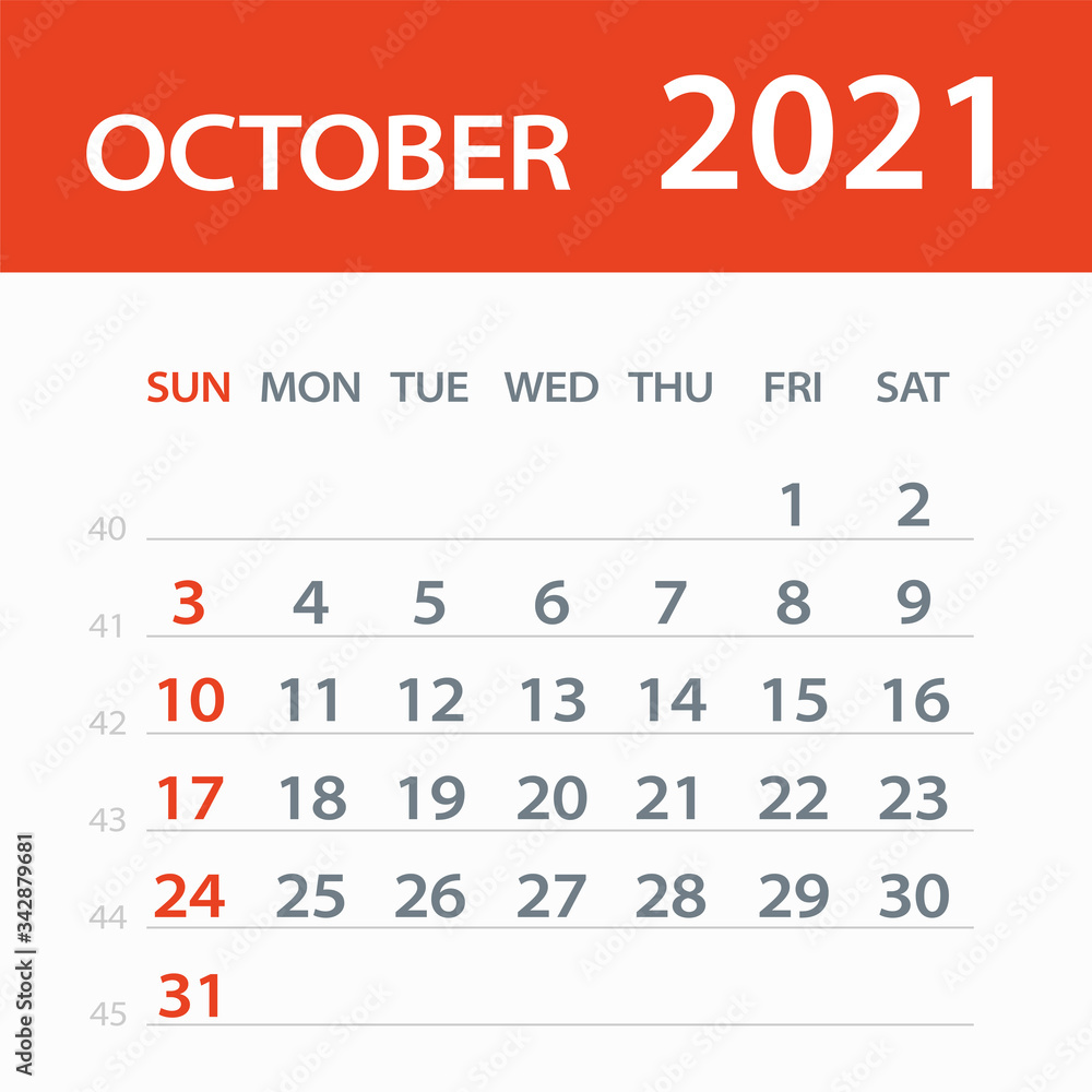October 2021 Calendar Leaf - Vector Illustration October 2021 Calendar Leaf - Vector Illustration