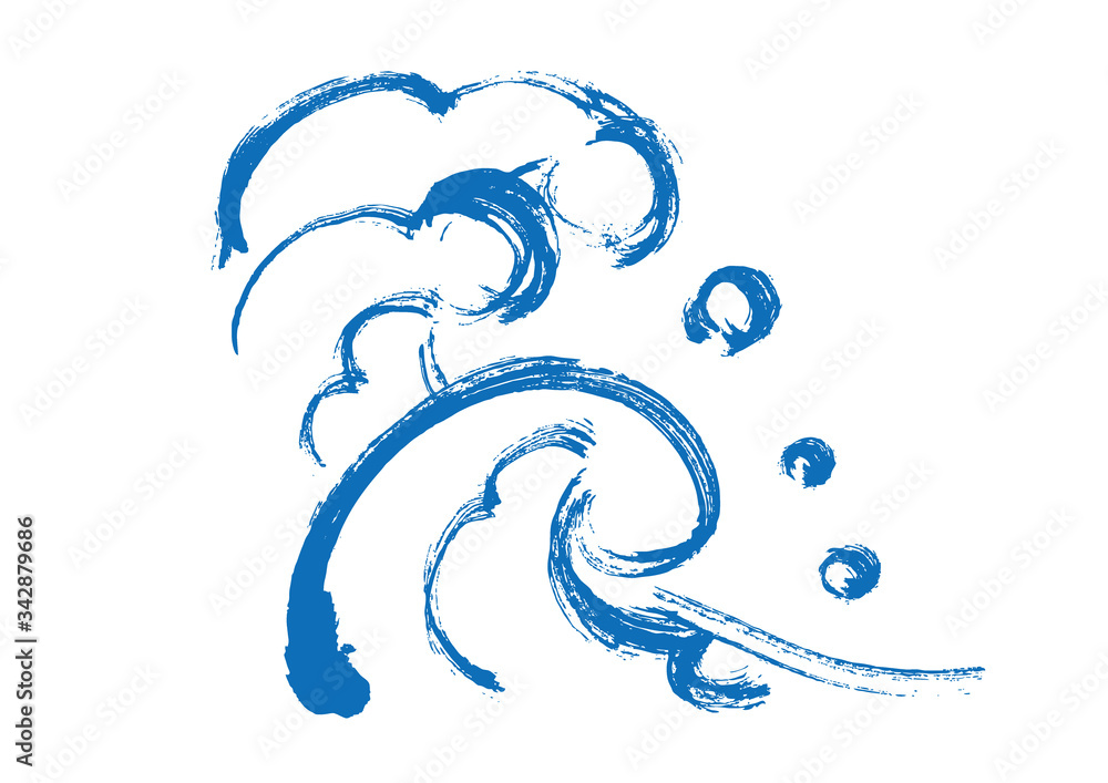 波 波模様 ブルー 青 白バック 波柄 白背景 手描き 手書き 筆書き 筆描き カット 挿絵 素材 イラスト イラストレーション 墨絵 和風 和風柄 なみ 海 テンプレート 日本 日本の波 昔の波 筆 墨 日本画 年賀状 Stock ベクター