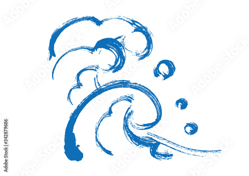 波 波模様 ブルー 青 白バック 波柄 白背景 手描き 手書き 筆書き 筆描き カット 挿絵 素材 イラスト イラストレーション 墨絵 和風 和風柄 なみ 海 テンプレート 日本 日本の波 昔の波 筆 墨 日本画 年賀状 Stock Vector