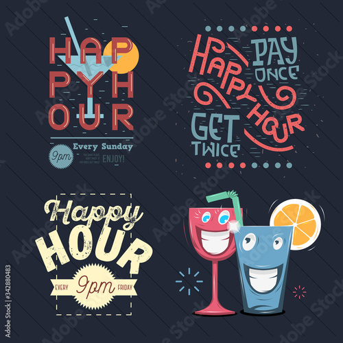 Happy Hour Call Sign Logo Related Vector Illustrations Designs.