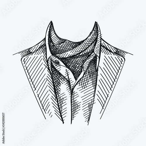 Hand-drawn sketch of a collar with cravat neckerchief on a white background. Collar and scarf model