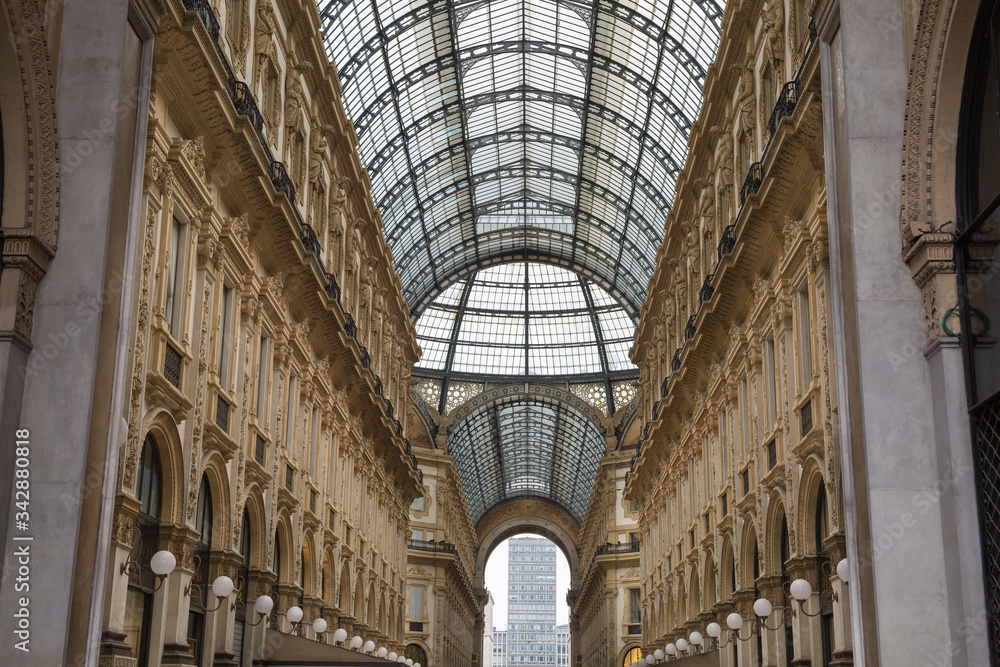 Ceiling of Vittorio Emanuele II Gallery: shopping mall in Milan in the form of a Pedestrian Covered Street