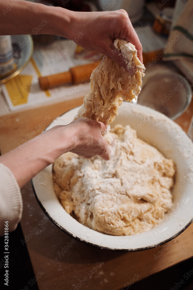 Fototapeta premium making homemade Easter baked yeast dough 