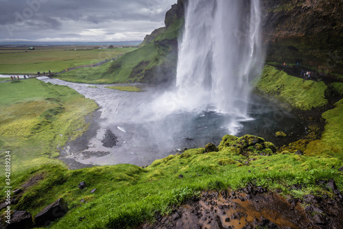 Seljalandsfoss waterfall  part of Seljalands River that has its origin in the volcano glacier Eyjafjallajokull  Iceland