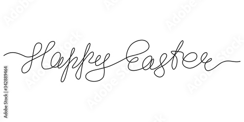 Continuous line drawing. Lettering. Happy Easter. Black isolated on white background. Hand drawn vector illustration. 