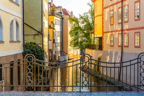 Photography Certovka - narrow canal under Charlse Bridge in Lesser Town, Prague, Czech Repub