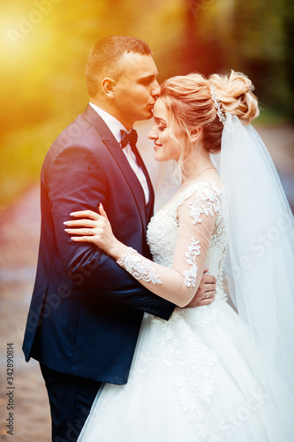 Happy bride and groom after wedding ceremony