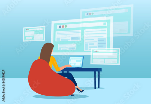 Vector of a businesswoman working from home using modern technology to network