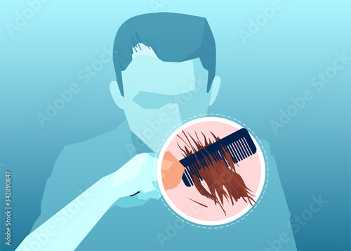 Vector of a man combing and loosing hair