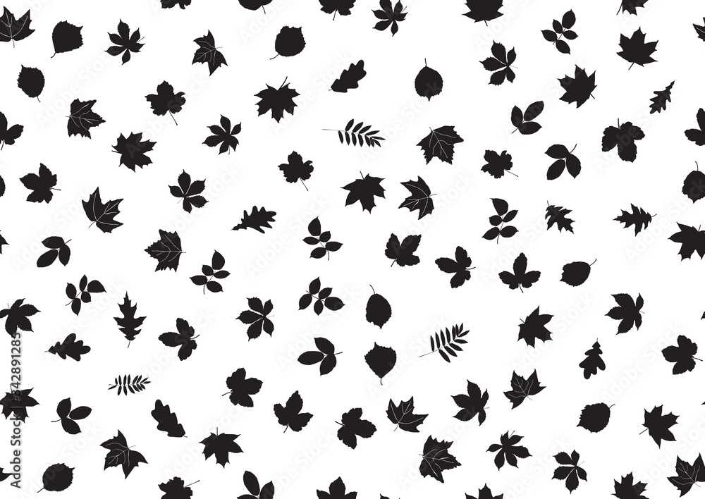 Naklejka Vintage flat illustration with black autumn leaves ditsy seamless for textile design. Vector illustration