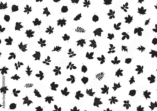 Vintage flat illustration with black autumn leaves ditsy seamless for textile design. Vector illustration