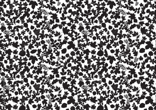 Vintage flat illustration with black autumn leaves ditsy seamless for textile design. Vector illustration
