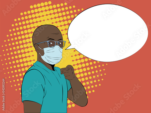 man in medical mask pointing at you with finger