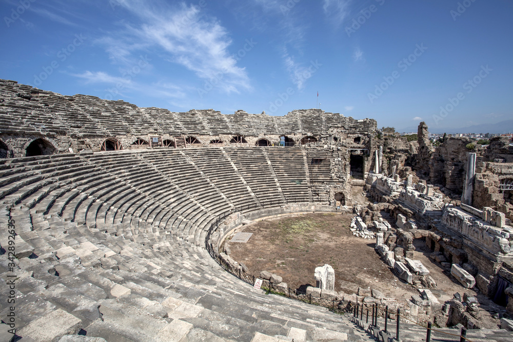Theater of the ancient city of Side in Turkey in Antalya.