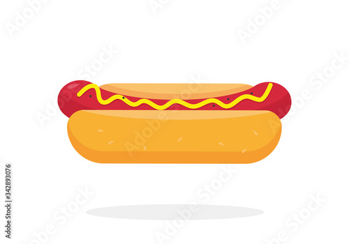 Classic hotdog Flat vector illustration.
