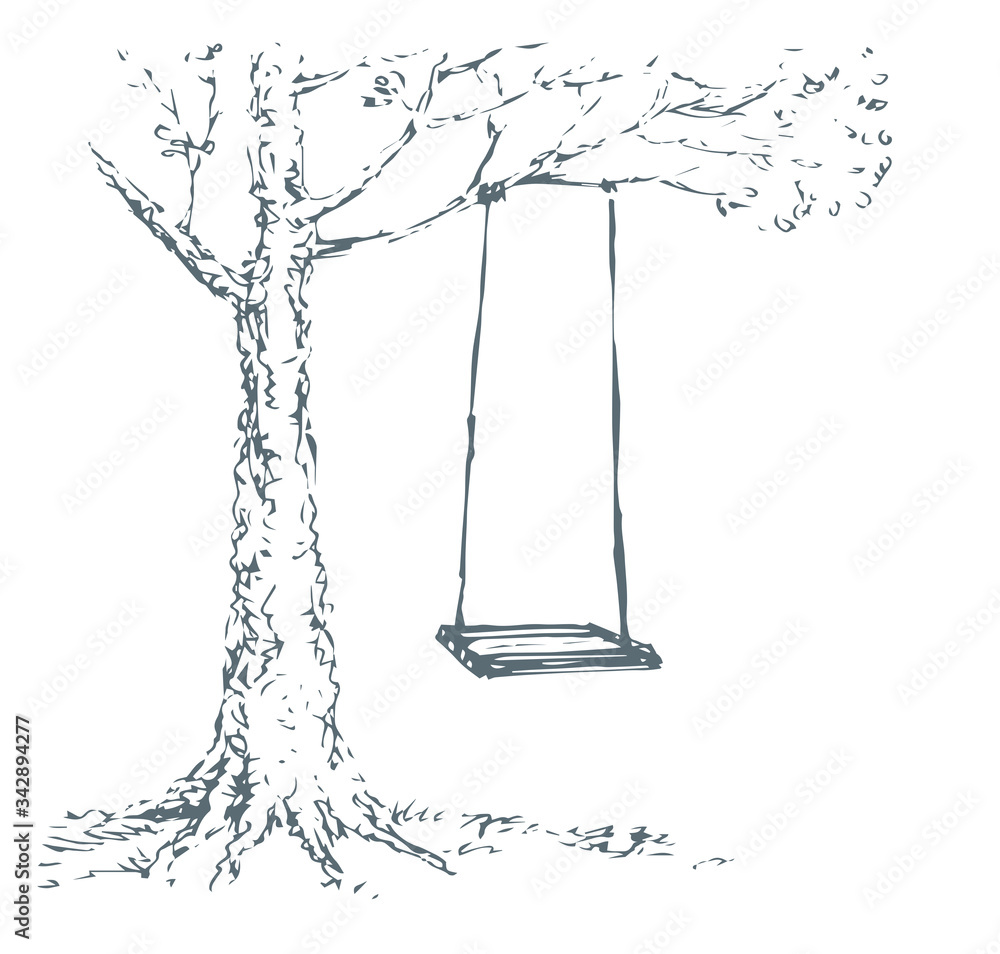 Premium Vector  Doodle hand drawn illustration girl swinging on a swing  sketch collection