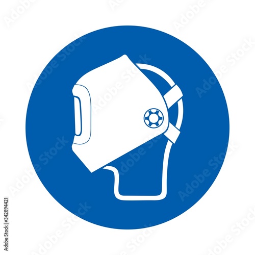 Welding mask must be worn sign or symbol. M019. Standard ISO 7010.  Vector design isolated on white background .