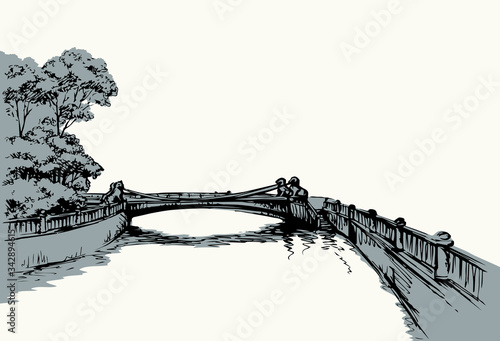 The bridge over the river in St. Petersburg. Vector drawing