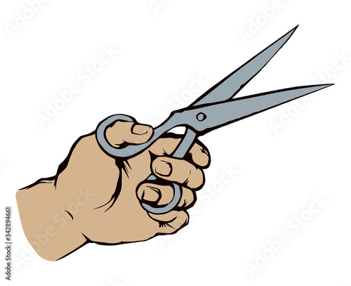 Hand with scissors. Vector drawing