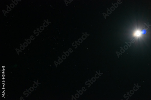 Astrophotography. Clear night sky with stars and full moon.