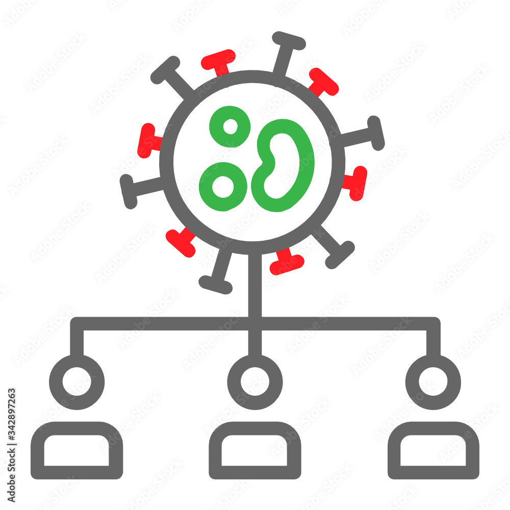 Coronavirus Direct Transmission Concept, Virus Spread Chart and local transfusion vector color line icon, Clinical Studies of Novel Corona virus on White Background 