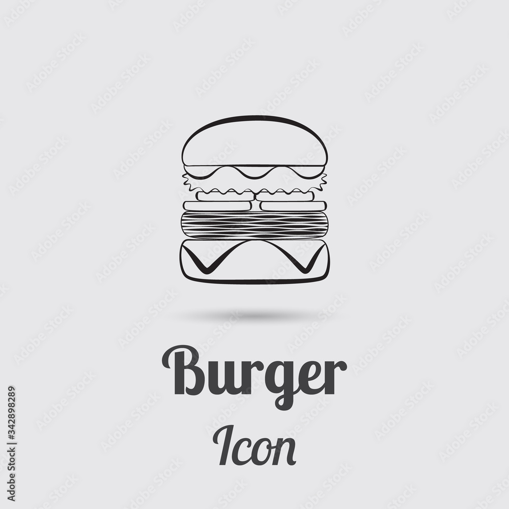 Gray Color Icon of Didigitally Drawn Burger Gray Color Icon of Didigitally Drawn Burger