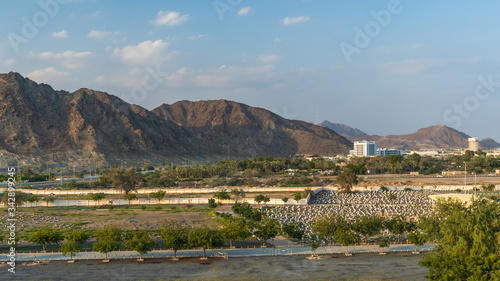 Spectacular View of Fujairah Fort in United Arab Emirates landscape and mountains