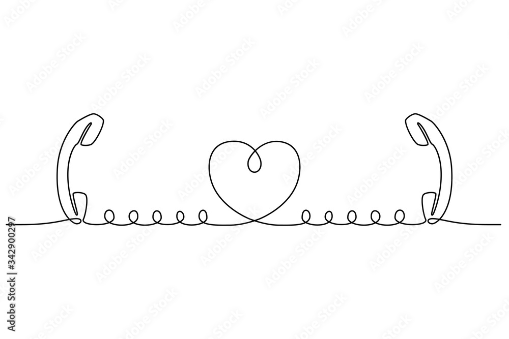 Continuous line drawing. Telephone relationships. Two phone handsets