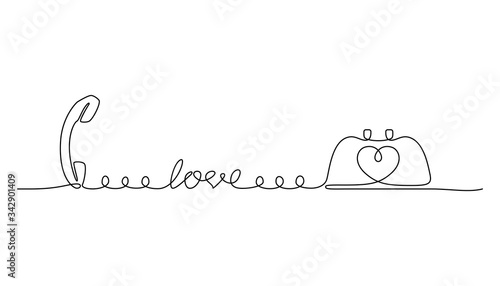 Continuous line drawing. Telephone relationships. Love. Black isolated on white background. Hand drawn vector illustration. 