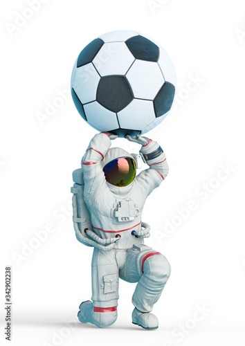 astronaut is holding the football ball