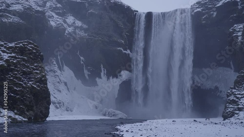 Skógafoss waterfall during the Icelandic winter.
