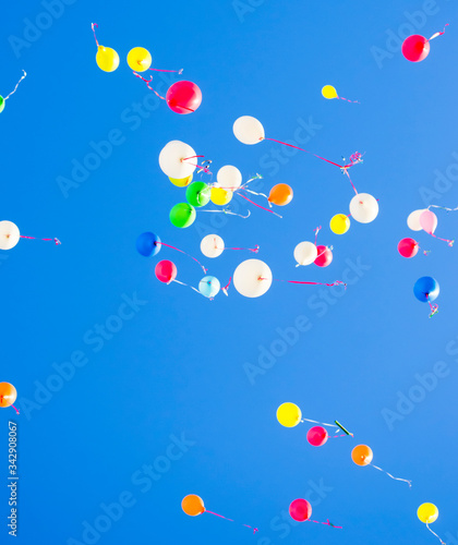 colorful balloons flying in the blue sky