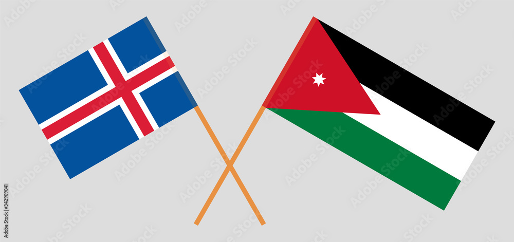 Crossed flags of Jordan and Iceland