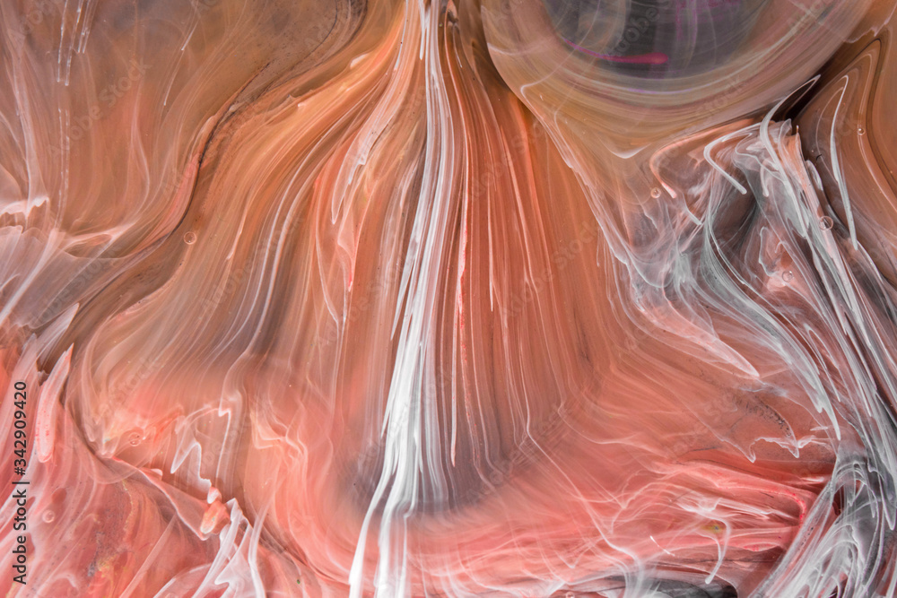 Obraz premium Petri art - a modern technique in painting, is created by adding alcoholic ink to epoxy. After hardening, drops of ink harden and look like a plexus of algae, caramel reefs, and the seabed.