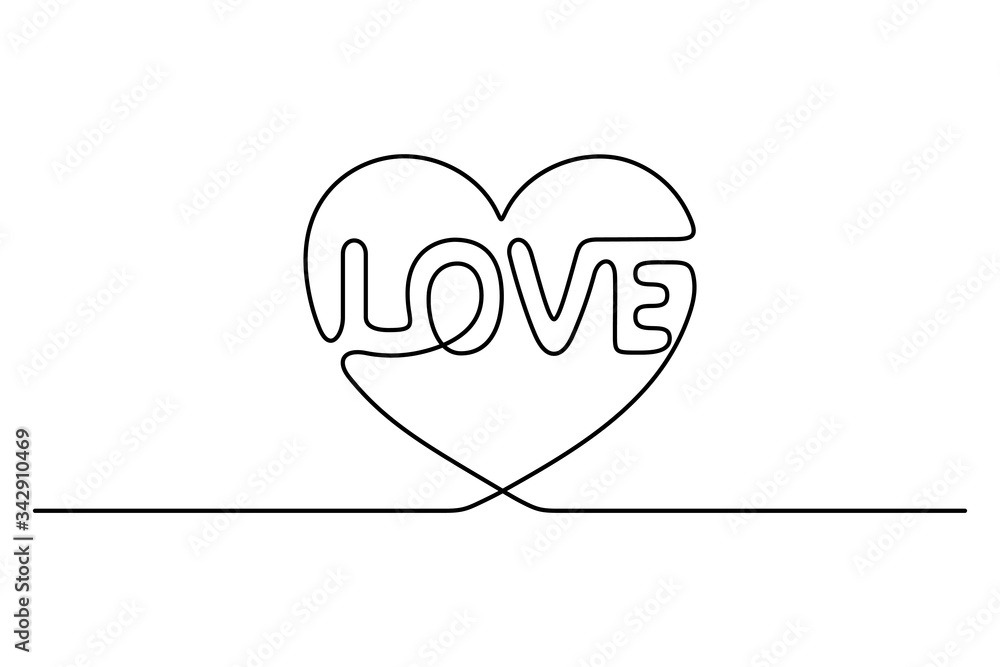 Continuous line drawing. Heart. Love. Black isolated on white background. Hand drawn vector illustration. 