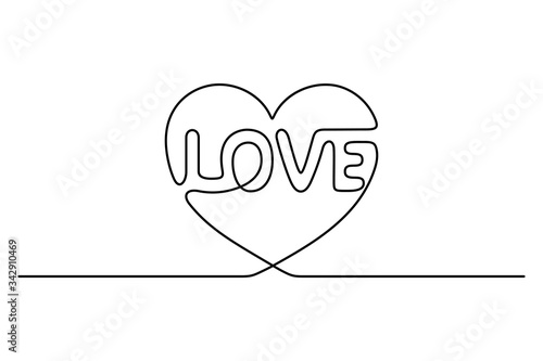 Continuous line drawing. Heart. Love. Black isolated on white background. Hand drawn vector illustration. 