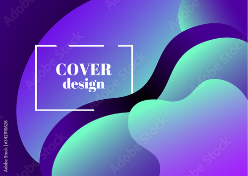 Abstract trendy fluid wavy neon horisontal background. Cyan, blue, violet, moonlight, mint colors with gradient. Applicable for landing page, cover, brochure, flyer design etc. Vector illustration.