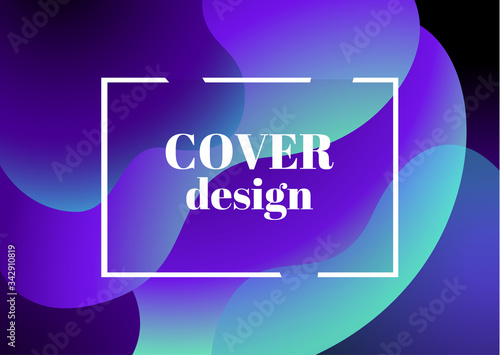 Abstract trendy fluid wavy neon horisontal background. Cyan, blue, violet, moonlight, mint colors with gradient. Applicable for landing page, cover, brochure, flyer design etc. Vector illustration.
