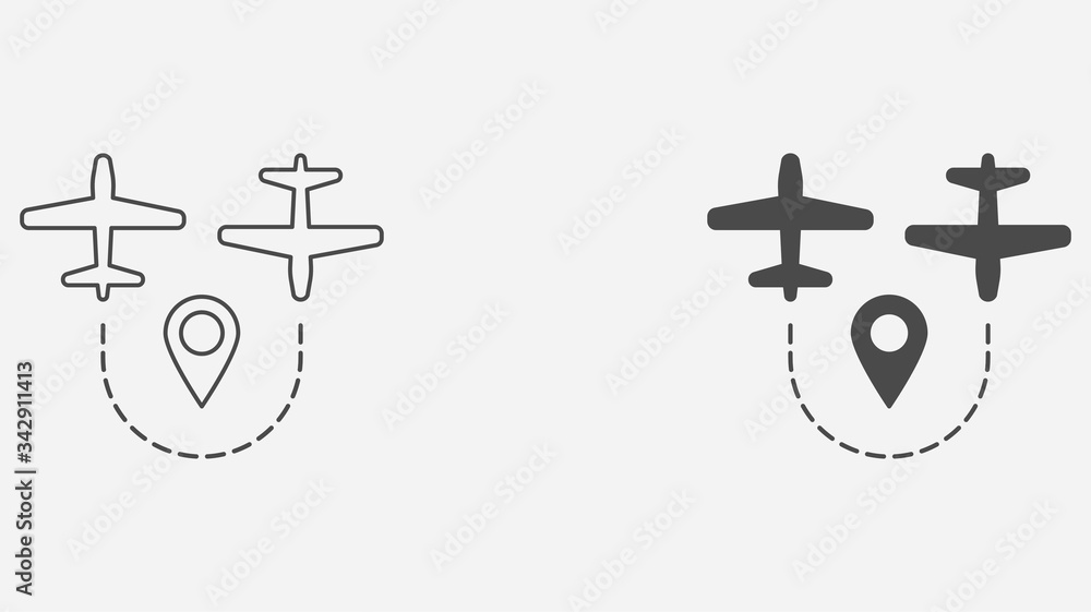 Flight route outline and filled vector icon sign symbol Flight route outline and filled vector icon sign symbol