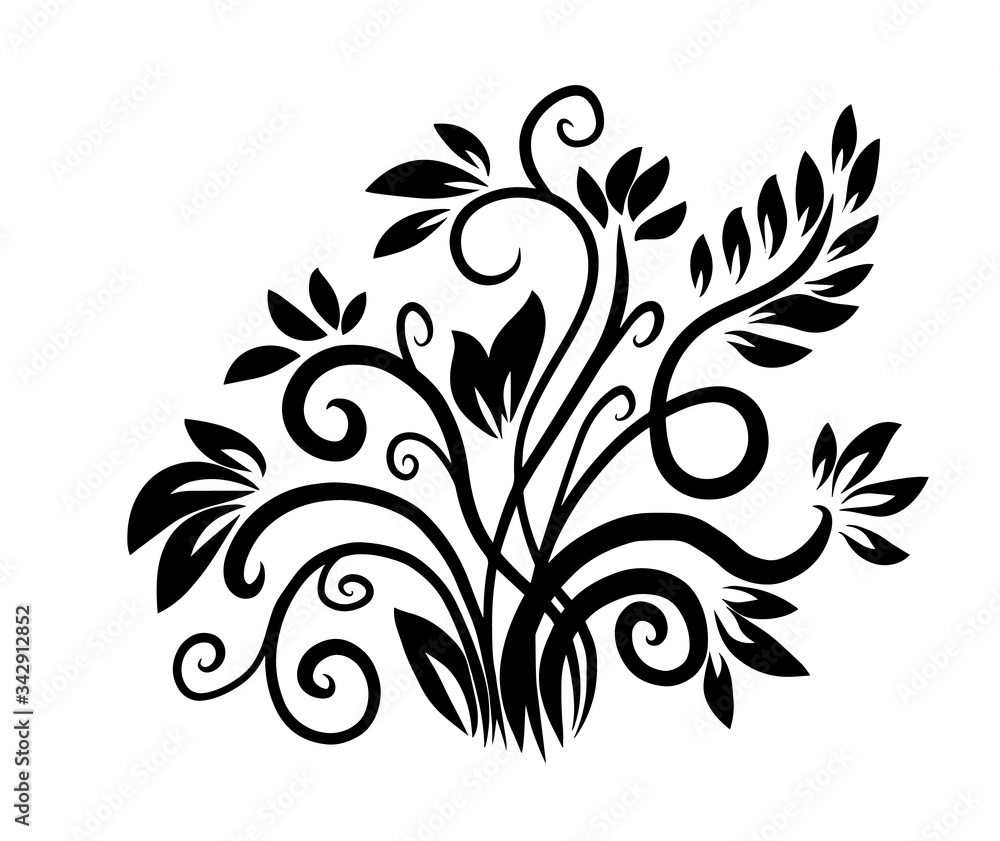 Obraz premium A monochrome abstraction of leaves and curls. Vector illustration