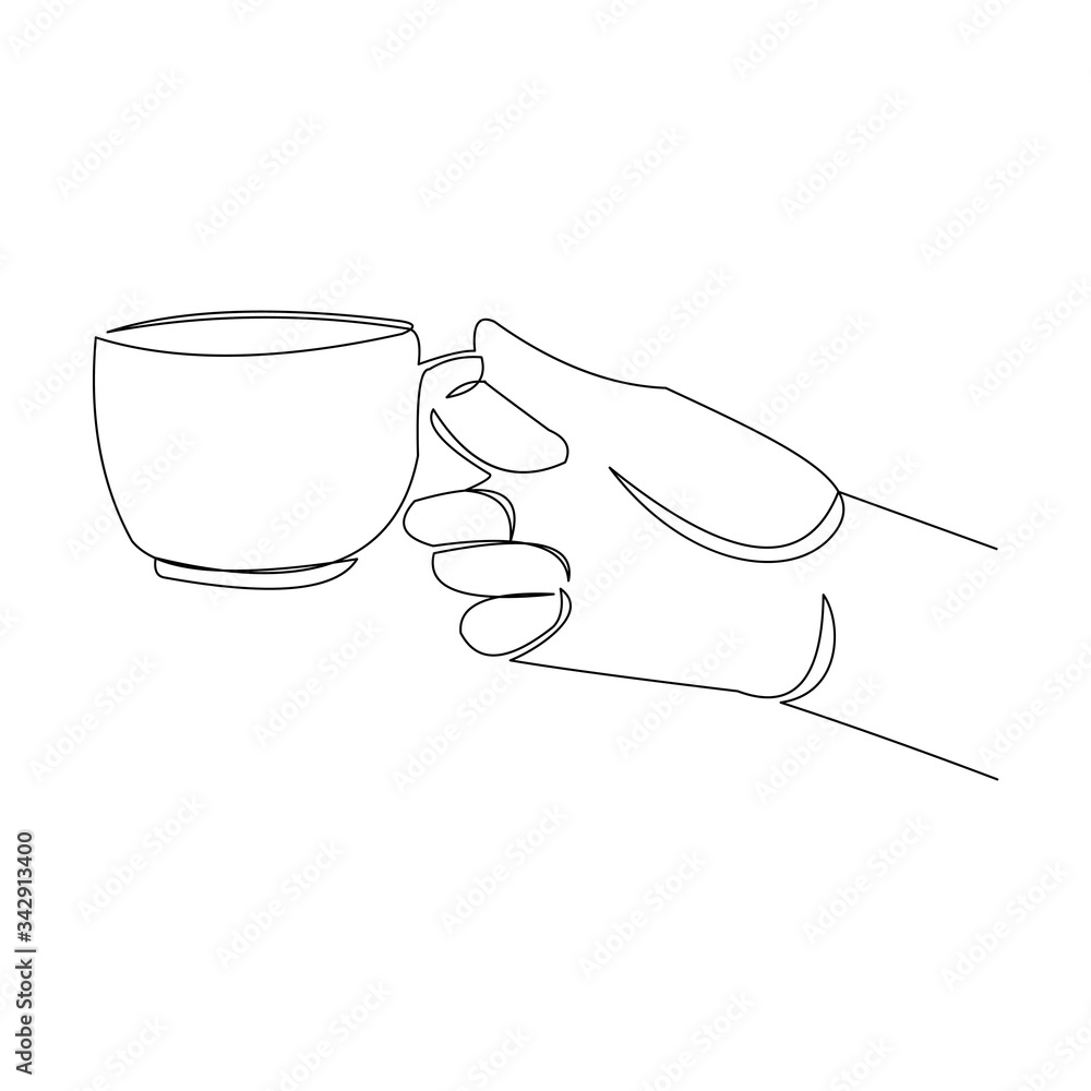 continuous line drawing of hand holding cup of coffee or tea. Vector illustration. continuous line drawing of hand holding cup of coffee or tea. Vector illustration.