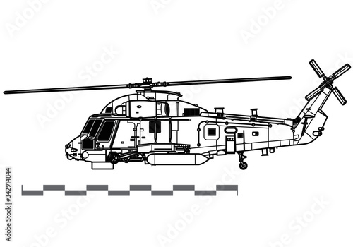 Kaman SH-2G Super Seasprite. Vector drawing of anti-submarine warfare helicopter. Side view. Image for illustration and infographics. photo